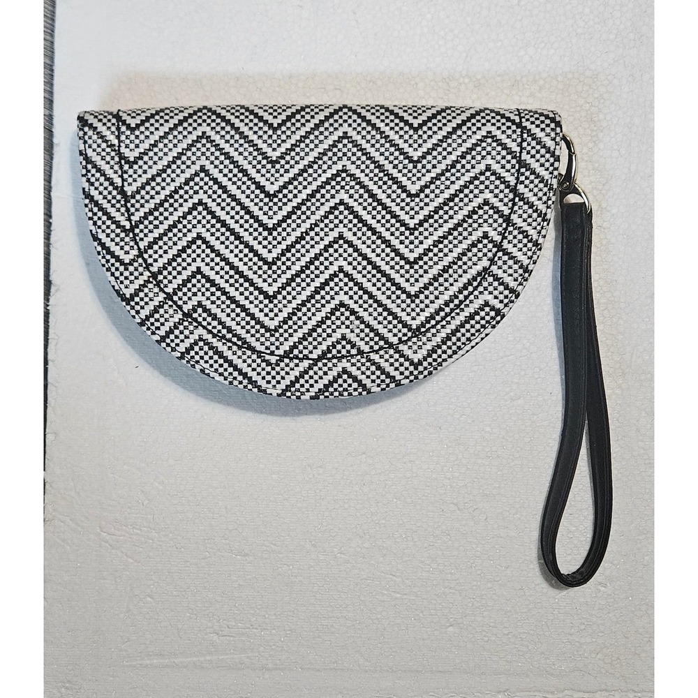 The Limited Black White Chevron Half Moon Wristlet Clutch Bag Zig Zag Textured
